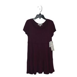 Ten Sixty Sherman Girls Short Sleeve Lace Detail Tiered Dress in Burgundy Size 5